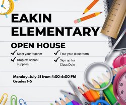 Fall Open House Monday July 31st 4:00 to 6:00 p.m. Grades one through Five